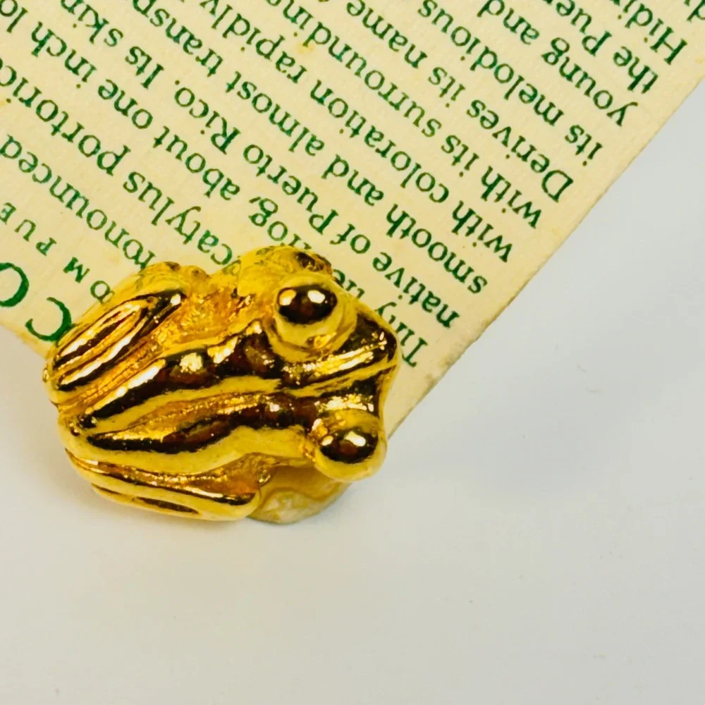 Coqui Frog Pin Gold Tone Puerto Rico Souvenir Lapel Pin Boho Vintage